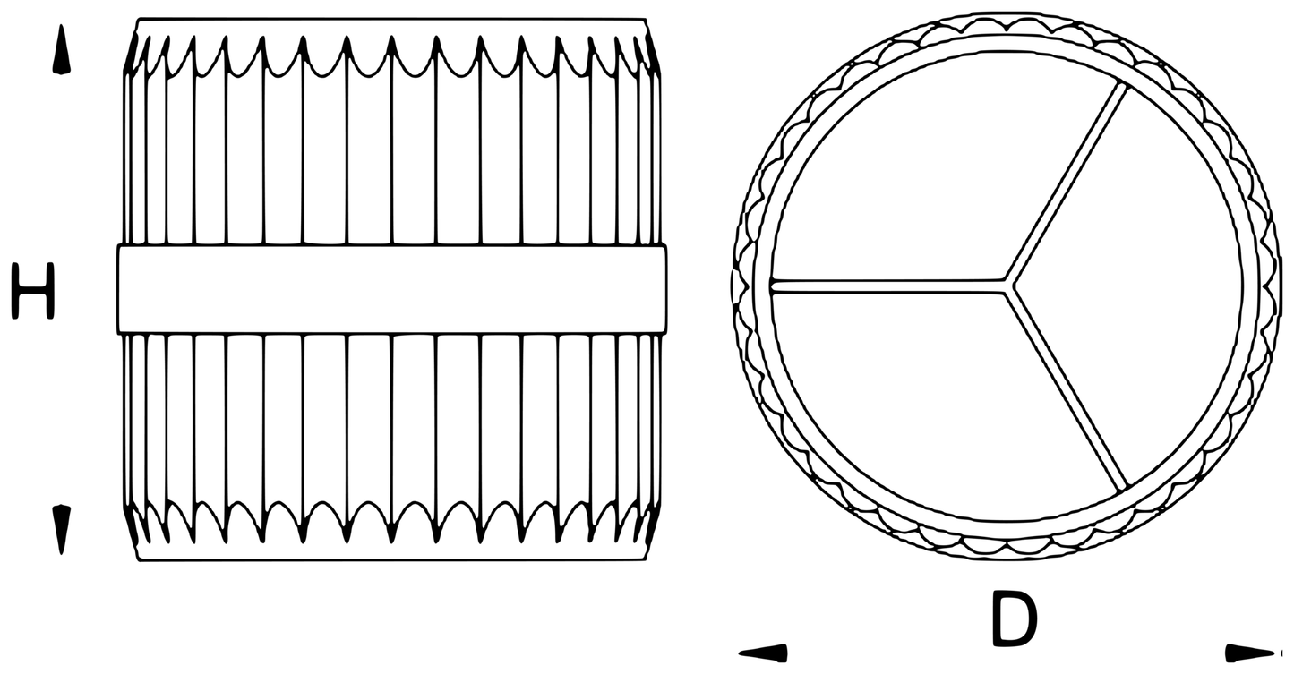 Unior 363A internal-external reamer dimension drawing, side height H and diameter D callouts, three-blade plan view