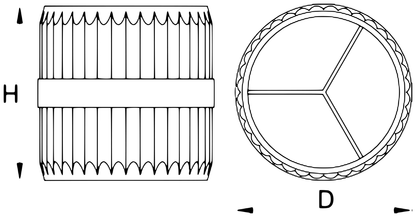Unior 363A internal-external reamer dimension drawing, side height H and diameter D callouts, three-blade plan view
