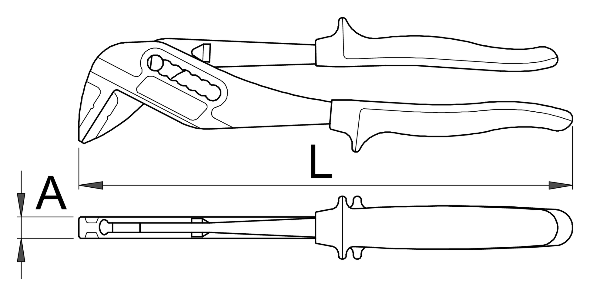 Unior 449/1PYTHON dimension drawing: L = 240 mm overall length, A = 11 mm jaw thickness