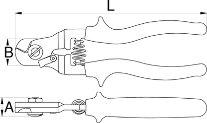 Unior 584/4BI-US cable housing cutters dimension drawing with length L 180 mm, width B 25 mm and thickness A 18 mm callouts