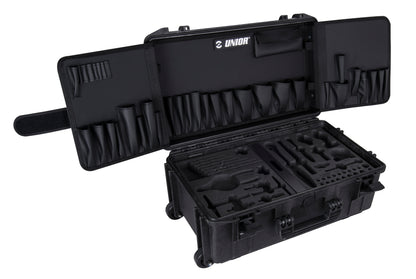 Unior Master Kit Tool Case 2.0 970MASTERKIT open, showing the 44-pocket lid flaps and cut-out SOS foam trays in the base