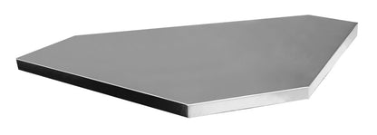Stainless steel cover for Unior 990TW1-SST corner workshop working plate, angled pentagon-shaped wear surface