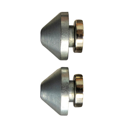 Pair of Unior 1689.3 Axle Adaptors, cone-shaped steel ends with bearings for the Pro Truing Stand uprights