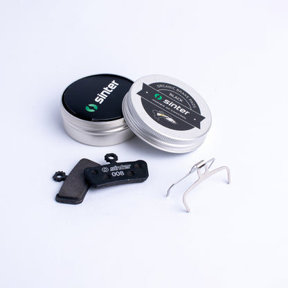 Sinter Black s008 organic disc brake pads with tin and spring clip, for SRAM G2, Guide and Trail calipers