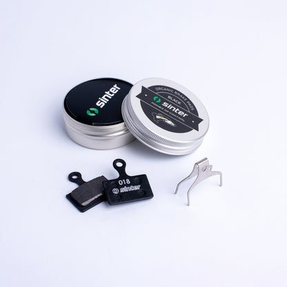 Sinter Black 018 organic brake pads with stainless spring clip and aluminum tin, Shimano K Type fit