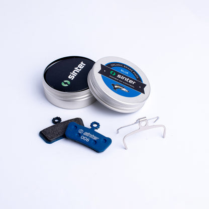 Sinter Blue s008 organic disc brake pads with tin and spring clip, for SRAM G2, Guide and Trail calipers