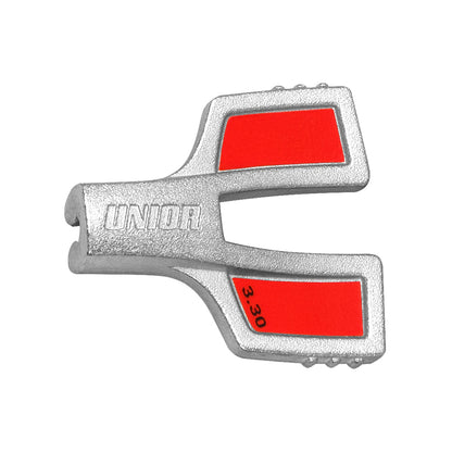 Unior Professional Spoke Wrench 3.30, drop-forged steel body with red inserts marking the 3.30 mm spoke nipple slot