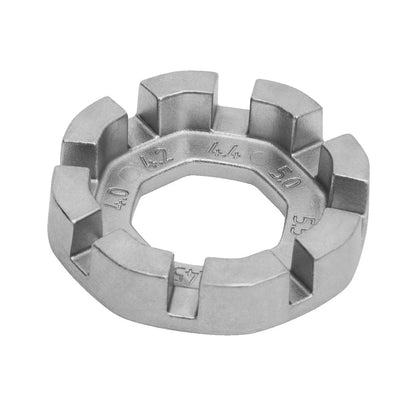 Unior Round Spoke Wrench 1631/5, die-cast zinc eight-slot spoke key covering 3.3 to 5.5 mm nipples, slotted face up