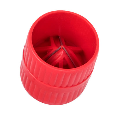 Unior Tube Deburring Tool 363A, red plastic chamfering tool top view showing internal and external deburring cutters