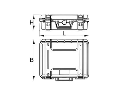 Unior Pro Kit 2.0 tool case dimension drawing, 1600PROKIT - front and top outline views of the IP67 case; L 460 x B 320 x H 180 mm