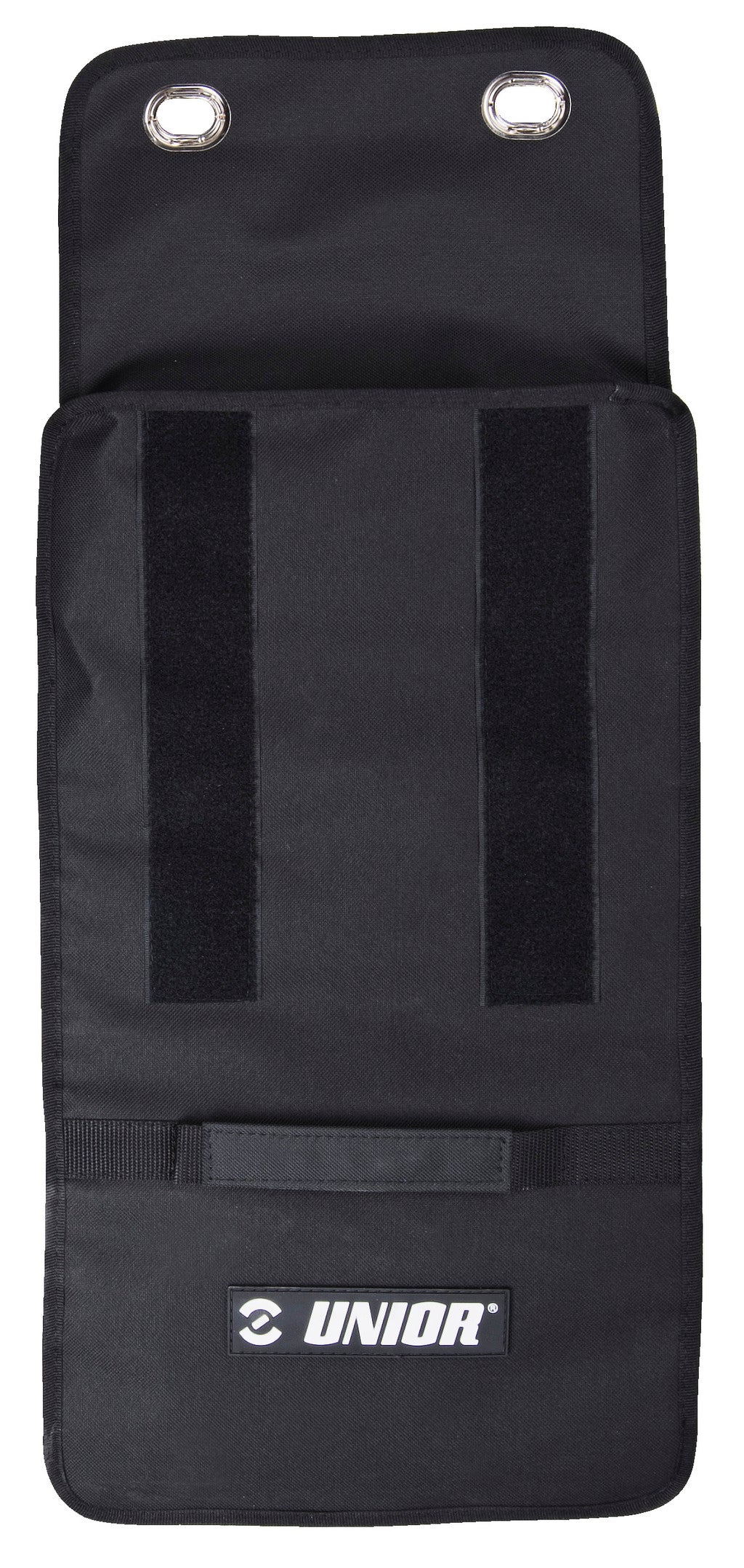Back of the Tool Wrap 970ROLL for 1600WRAP-US: two Velcro closure straps, aluminum headrest eyelets and Unior patch