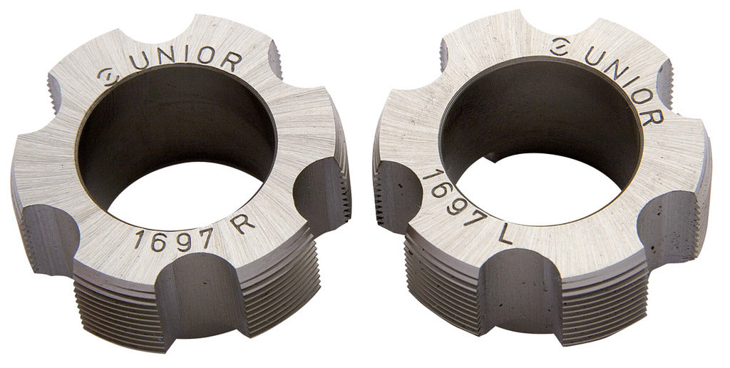 Unior 1697.1 left and right BSA taps from set 1697.3, engraved 1697 L and 1697 R, 1.370 x 24 TPI thread chasers
