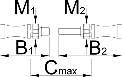 Unior 1697.3 dimension drawing of the BSA tap and adapter assemblies with M1 M2 thread and Cmax length callouts