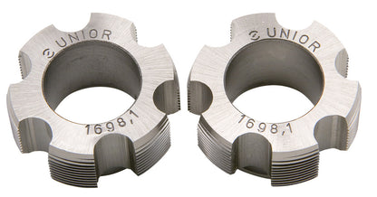 Unior 1698.1 Italian-thread bottom bracket taps, left and right pair, engraved 1698,1 for 36 mm x 24 TPI shells