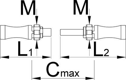 Unior 1698.3 dimension drawing of the Italian tap-and-adapter assemblies, callouts M, L1, L2, and Cmax