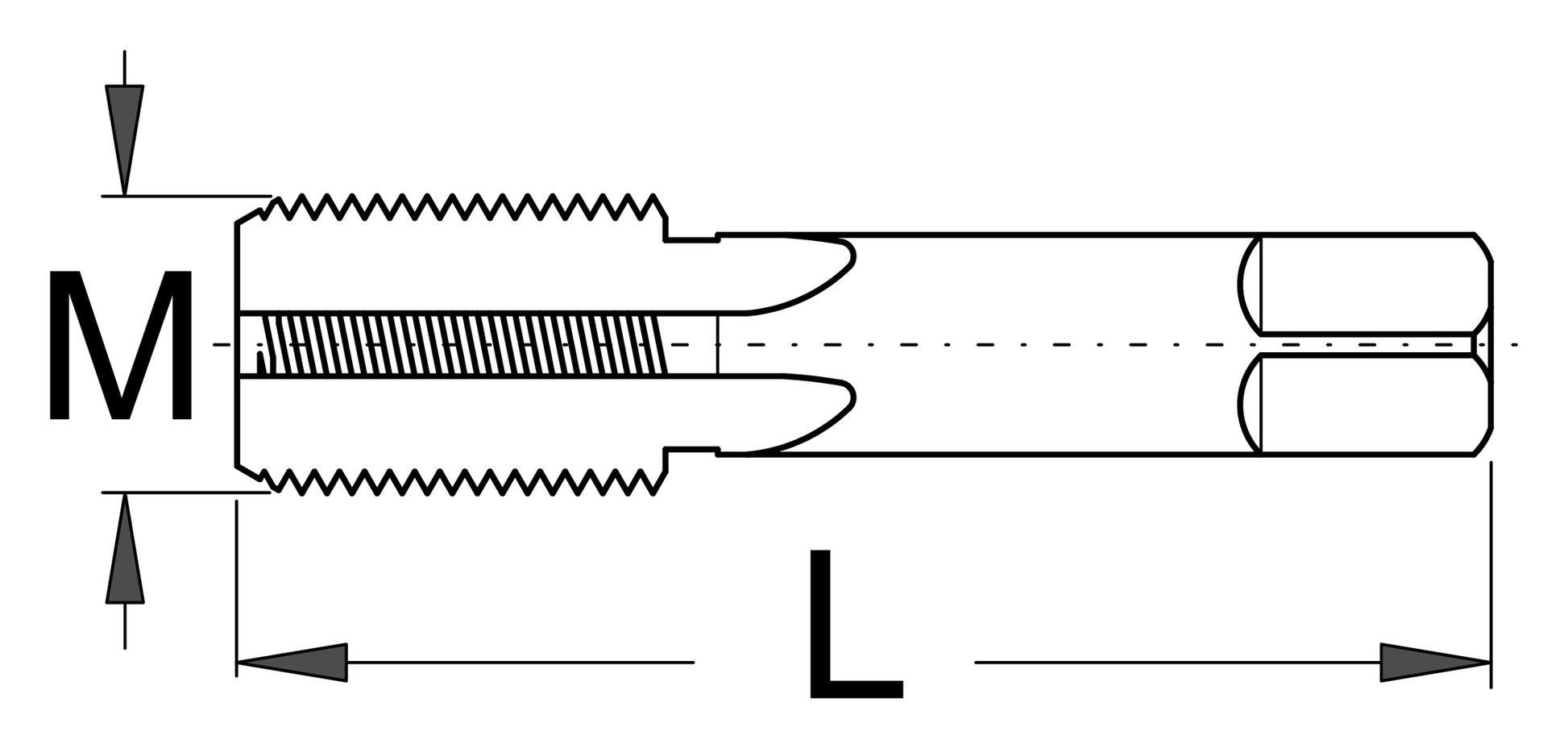 Dimension drawing of the Unior 1695.1 pedal tap: M marks the 9/16 x 20 TPI thread, L the 60.5 mm length