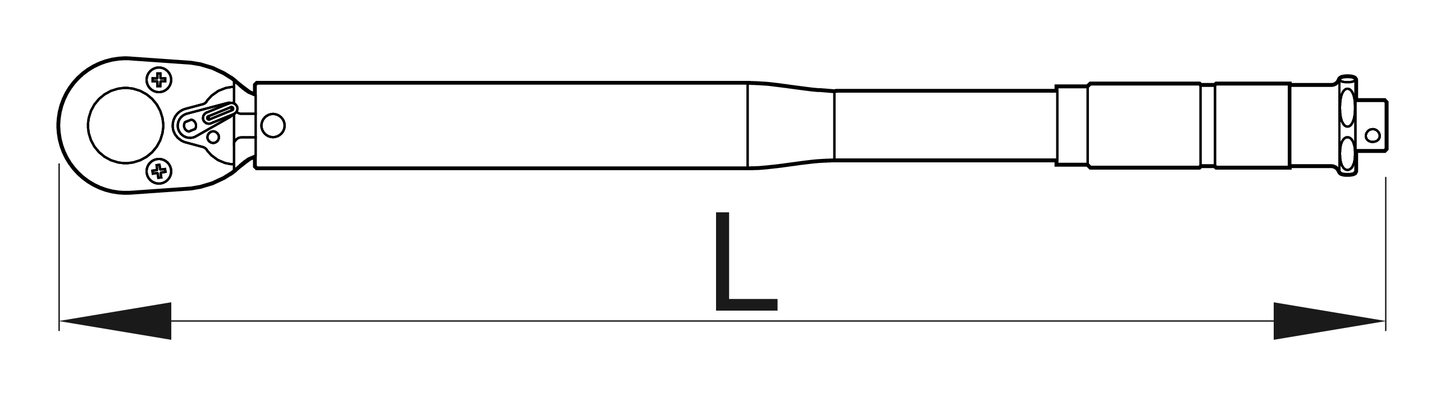Dimension drawing of the Unior 264 slipper torque wrench, overall length L (270 mm on the 2 to 24 Nm model)