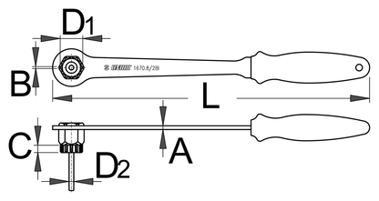 Unior 1670.8/2BI-US cassette lockring wrench dimension drawing: 337 mm overall length, 23.6 mm splined head, 5 mm centering guide pin