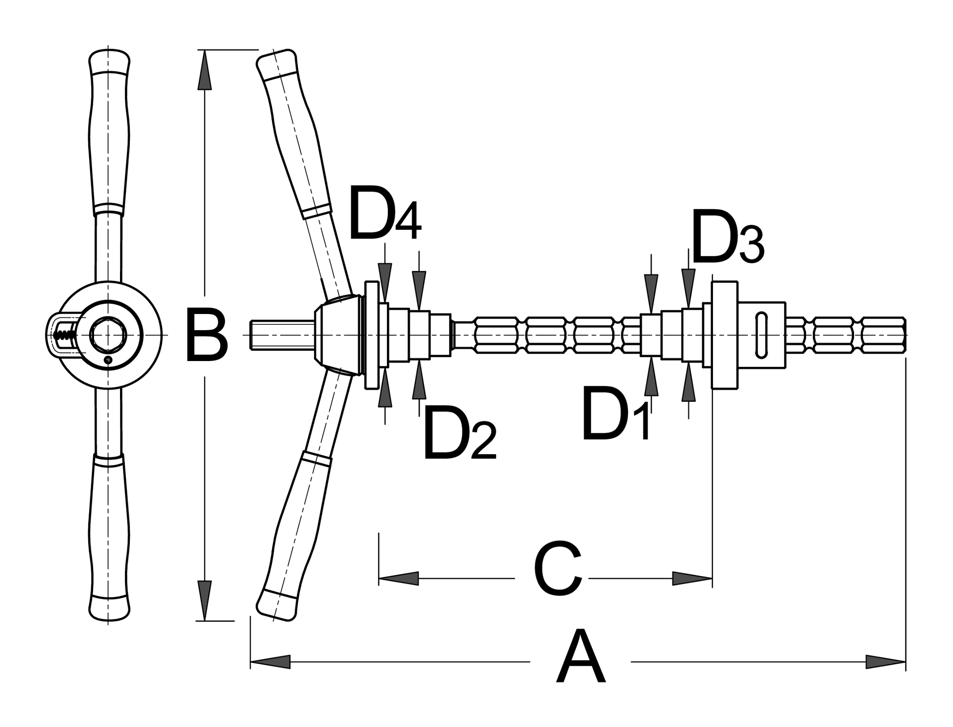 Unior Headset Press 1680/4 dimension drawing with A, B, C and D1–D4 callouts for 1 inch through 1-1/2 inch cup sizes
