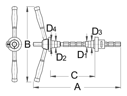 Unior Headset Press 1680/4 dimension drawing with A, B, C and D1–D4 callouts for 1 inch through 1-1/2 inch cup sizes