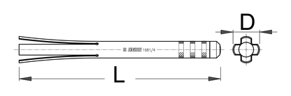Unior 1681/4 headset cup remover dimension drawing: side view with spring flanges and cross-section, L 300 mm length and D 40 mm head diameter callouts