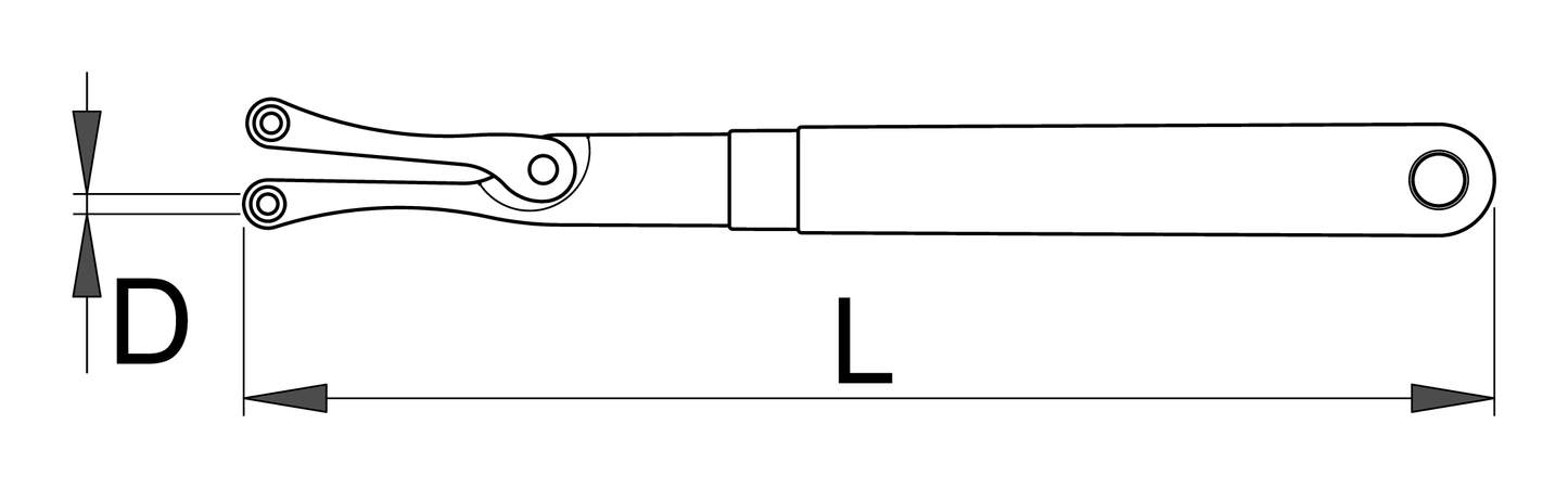 Unior 253/2DP-US adjustable pin spanner dimension drawing, L overall length and D pin-head callouts
