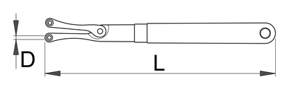 Unior 253/2DP-US adjustable pin spanner dimension drawing, L overall length and D pin-head callouts