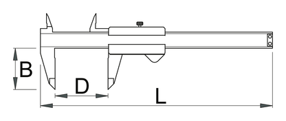 Unior 271 vernier caliper dimension drawing with B jaw height, D measuring range, and L overall length callouts
