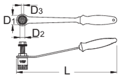 Unior 1671.8/2BI-US cartridge bottom bracket wrench dimension drawing, top and side views with D1 D2 D3 and L callouts