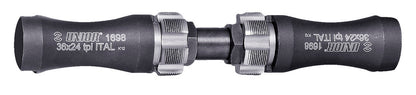 Unior 1698.3 Italian-thread tap and adapter set: two 1698 adapters, 1698.1 taps, and 1697.4 guide for 36 mm x 24 TPI shells