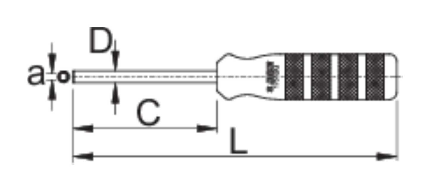 Unior 1751/2Q inverted square nipple driver dimension drawing with callouts a, C, D and L