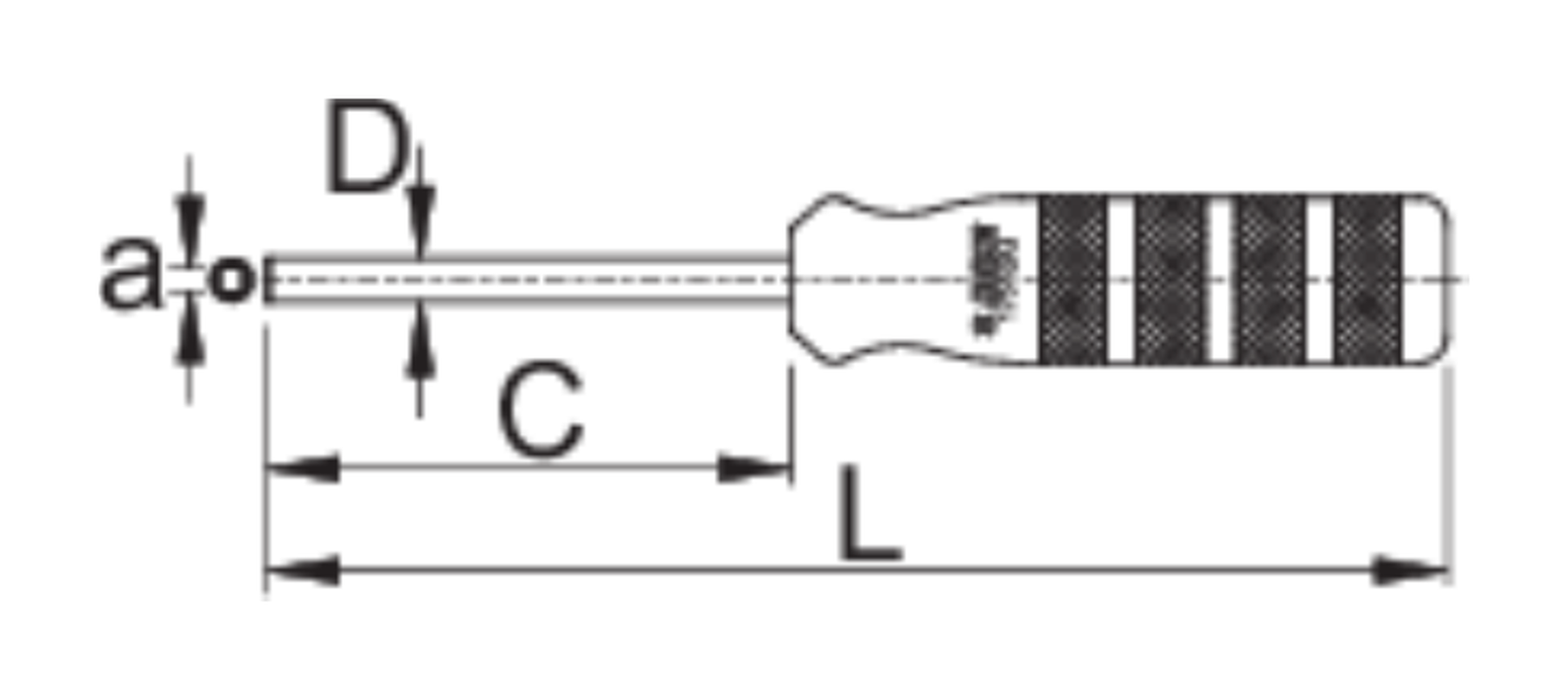 Unior 1751/2Q inverted square nipple driver dimension drawing with callouts a, C, D and L