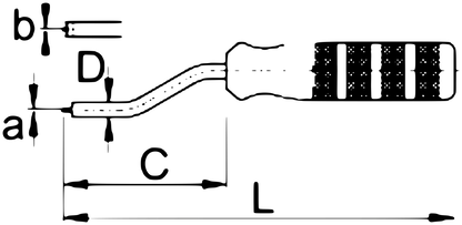 Unior 1751/2 nipple driver dimension drawing with tip, shaft diameter and length callouts