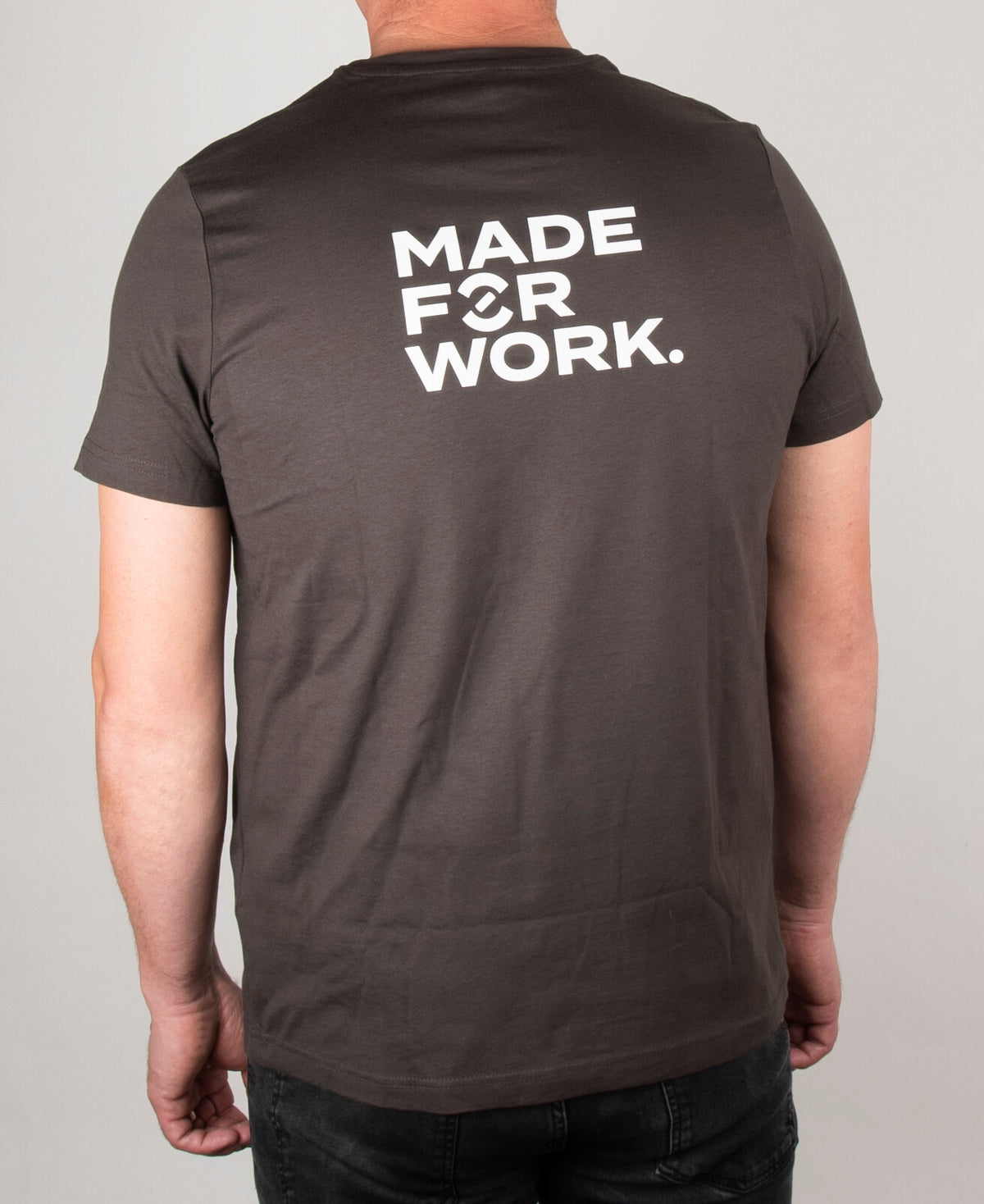Unior Bike Tools Euro t-shirt in grey, back view, white Made For Work print - 1850M.BIKE-GREY