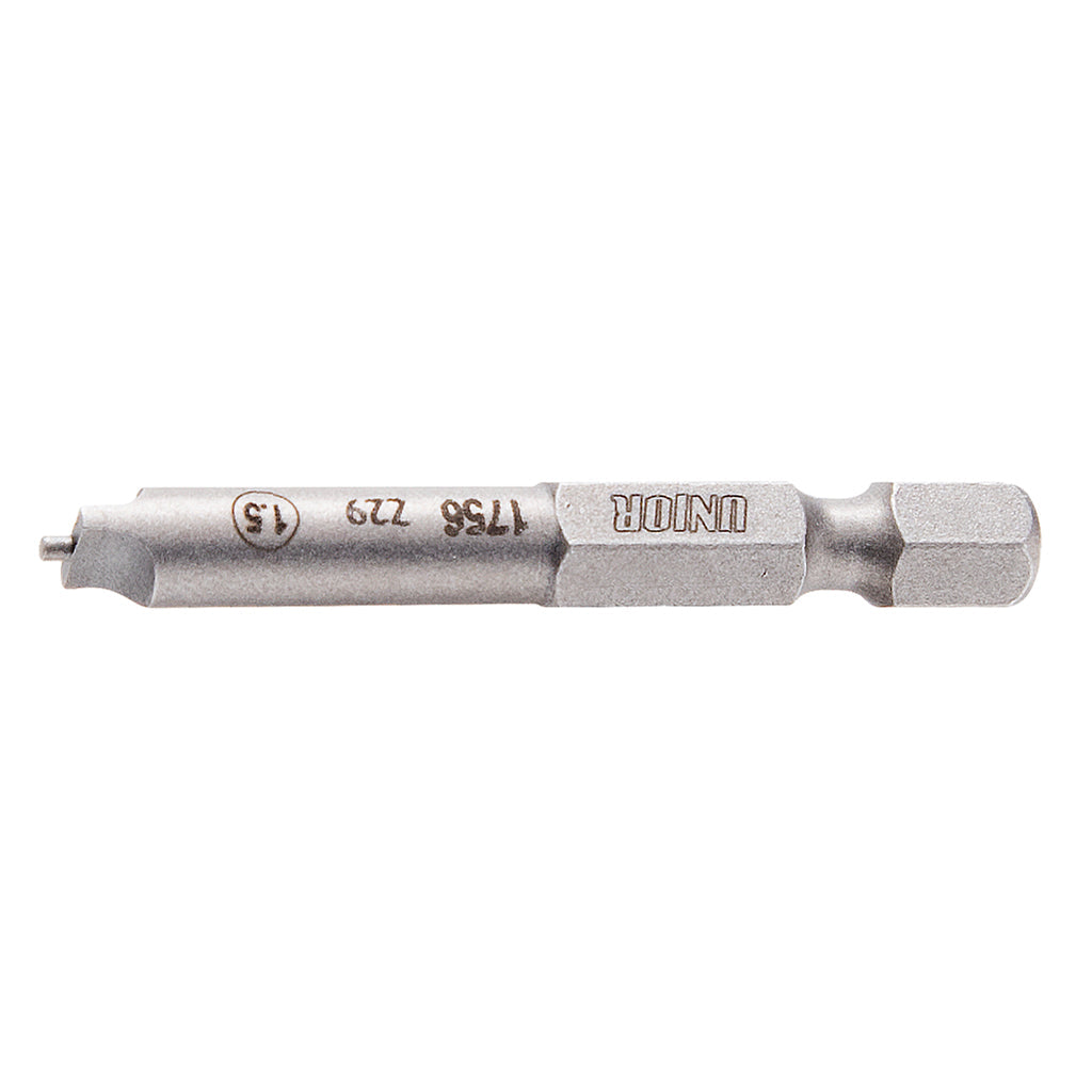 Unior Speed Nipple Bit 1.5mm, chrome slot-head driver bit with a 1/4" hex shank and depth-control pin, stamped 1756 Z29 1.5