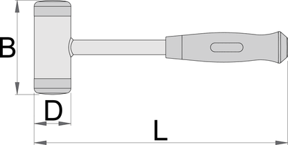 Unior 819A-US dead blow hammer dimension drawing with head width B, face diameter D and overall length L callouts