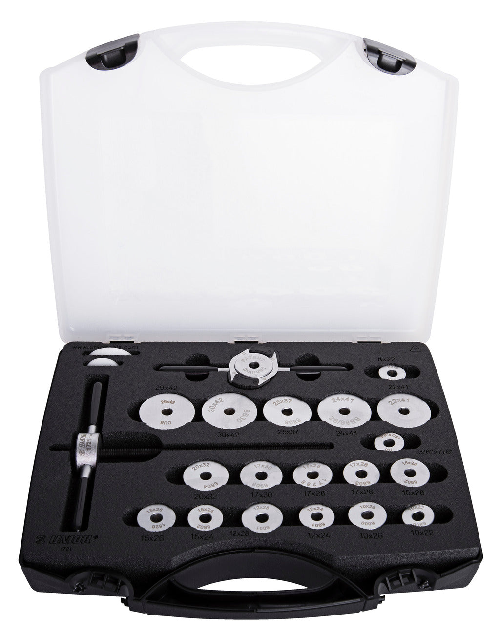 Unior 1721 Universal Bearing Press Set — adapters in case