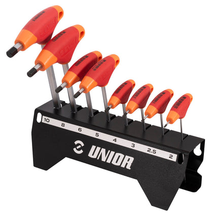 Unior 193HX-US 8-piece T-handle hex wrench set on display stand