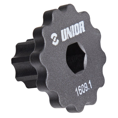 Unior Hollowtech II Crank Bolt Tool 1609.1, black splined ring tool for Shimano Hollowtech II crank preload caps