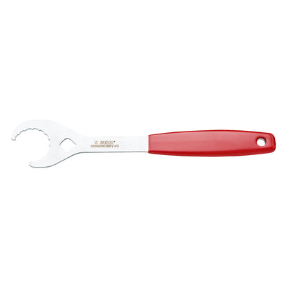Unior open 16-notch external bottom bracket wrench 1609/2HOBBY-US, slim red plastic handle for home workshop use