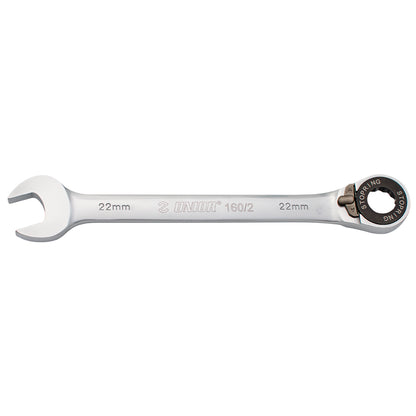 Unior Forged Ratcheting Combination Wrench 160/2, 22 mm open end paired with reversible Stopring ratchet ring