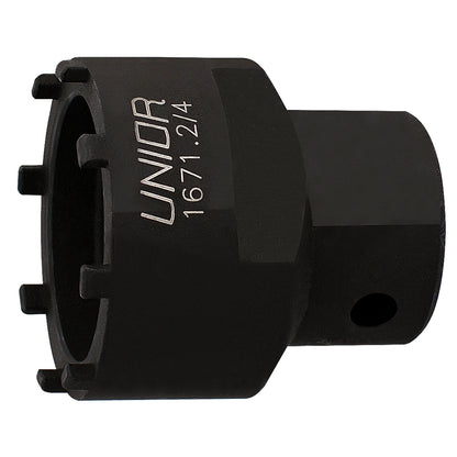 Unior 1671.2/4 8-notch cartridge bottom bracket and Bosch Gen 3 and 4 lockring tool, black socket with 1/2 inch square drive