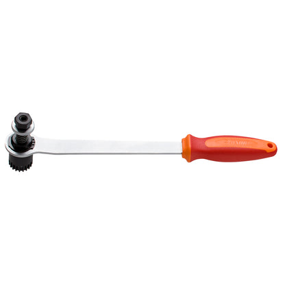 Unior Cartridge Bottom Bracket Wrench 1671.8/2BI-US, splined BB socket on long red-orange handled lever