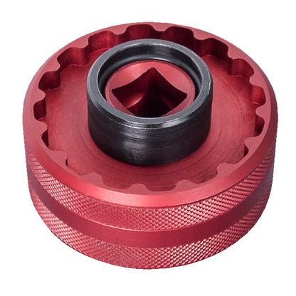Unior 1671.T47 T47 bottom-bracket socket, knurled red 16-notch face with black guide adapter and 1/2 inch square drive