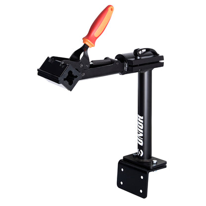 Unior 1693.2S wall or bench mounted repair stand, quick-release clamp with red and orange ergonomic handle