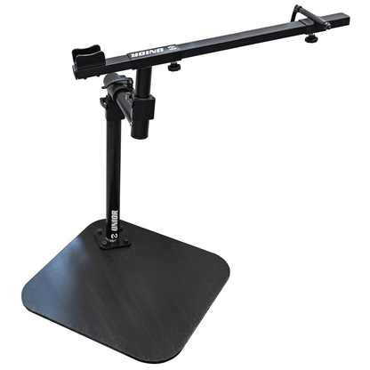 Unior Shop Pro Road Stand 1693RP, stationary bicycle workstand with flat steel base plate and over-bar fork clamp