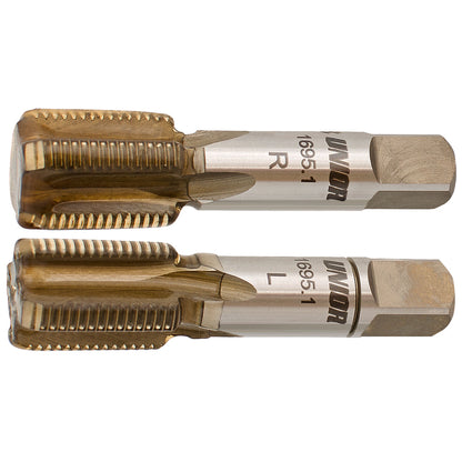 Unior Pedal Tap Set 1695.1, left- and right-hand chase taps stamped L and R for restoring 9/16 x 20 TPI pedal threads