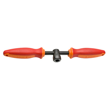 Unior Pedal Tap Handle 1695/4BI, double-ended red and orange T-handle with central square drive socket for pedal taps