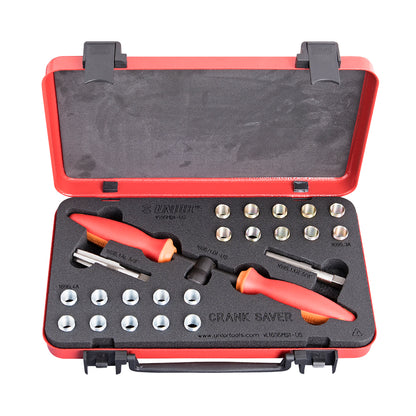 Unior Crank Saver Kit 1695MB1-US case open, tap and die set for repairing stripped crank arm pedal threads