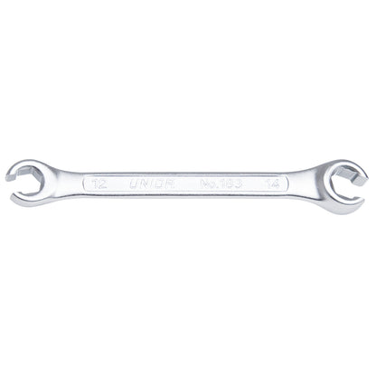 Unior No.183 offset open ring flare nut wrench, chrome — family photo shows the 12x14 size; the 8/10 mm 183/2 shares the same profile